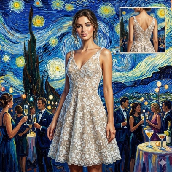 Dress the Population Dresses & Skirts - Dress The Population Elisa White Floral 3D Embroidery Dress Medium DDR424-K542‎